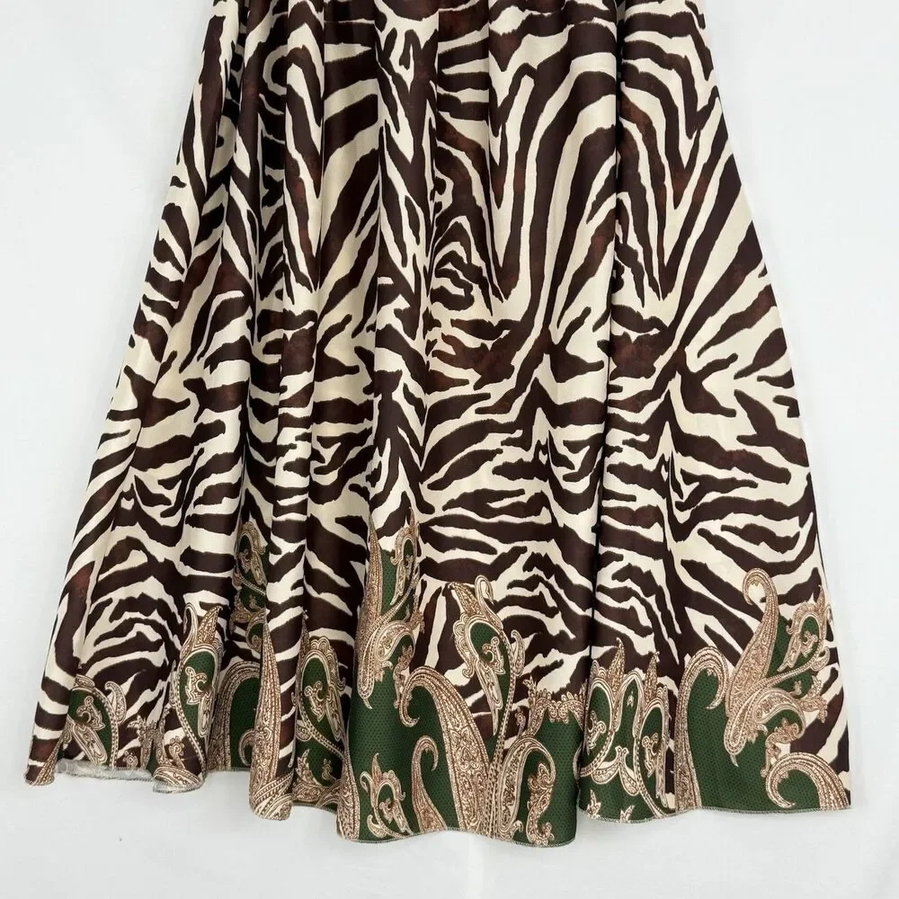 Madison Made in Italy Zebra Midi Skirt Brown Animal Print Elastic Waist S/M